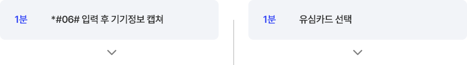 eSIM : 1분, *#06# 입력 후 기기정보 캡쳐, USIM : 1분, 유심카드 선택