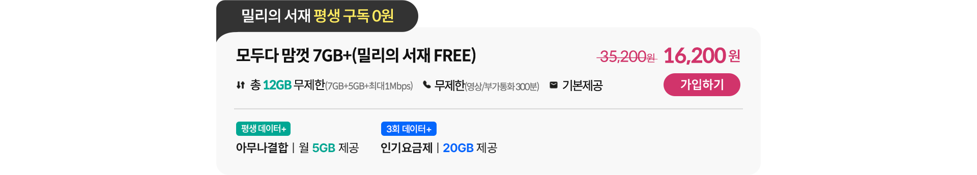 모두다 맘껏 7GB+(밀리의 서재 FREE)