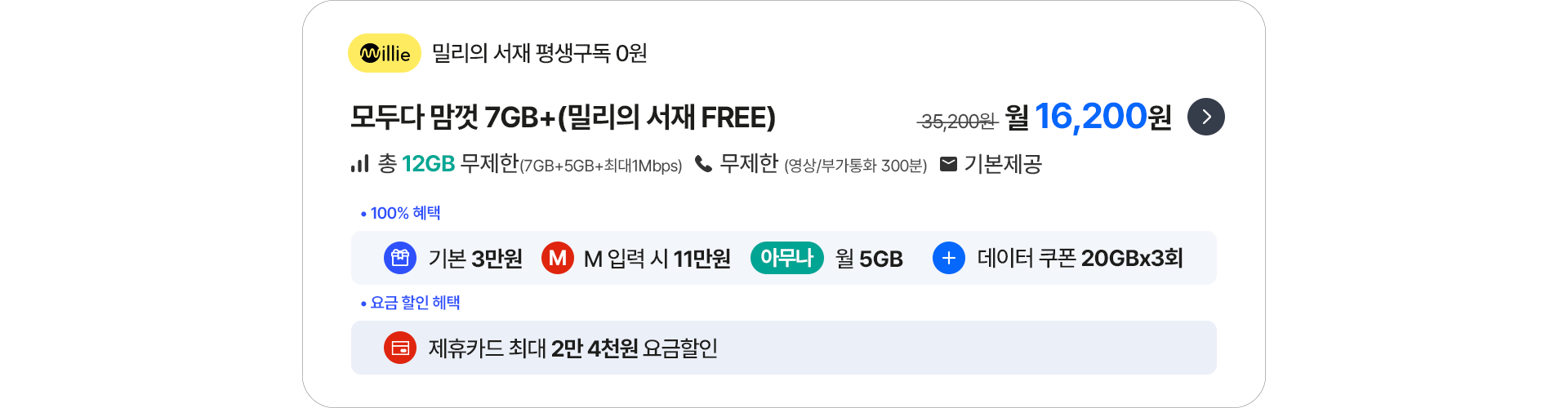 모두다 맘껏 7GB+(밀리의 서재 FREE)