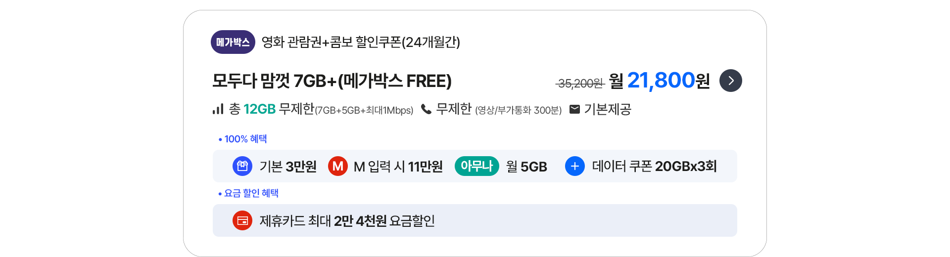 모두다 맘껏 7GB+(메가박스 FREE)