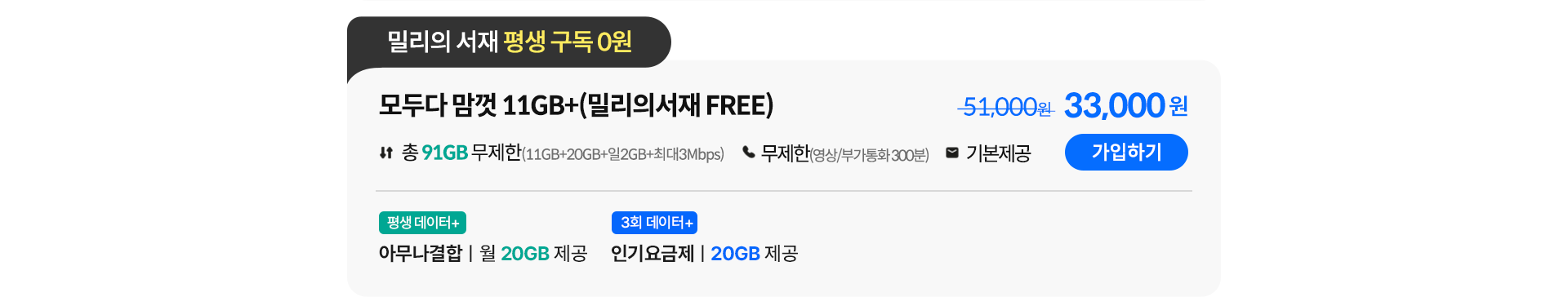 모두다 맘껏 11GB+(CU 20%할인)