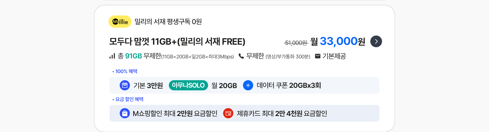 모두다 맘껏 11GB+(밀리의 서재 FREE)