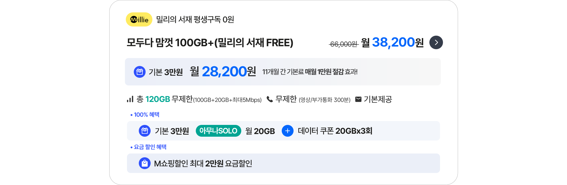 모두다 맘껏 100GB+(밀리의 서재 FREE) 가입하기