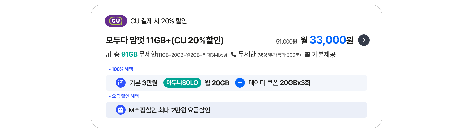 모두다 맘껏 11GB+(CU 20%할인)