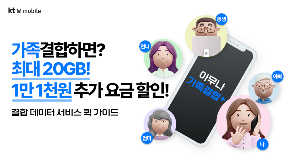 가족결합하면? 최대 20GB! 1만 1천원 추가 요금할인! 결합 데이터 서비스 퀵 가이드